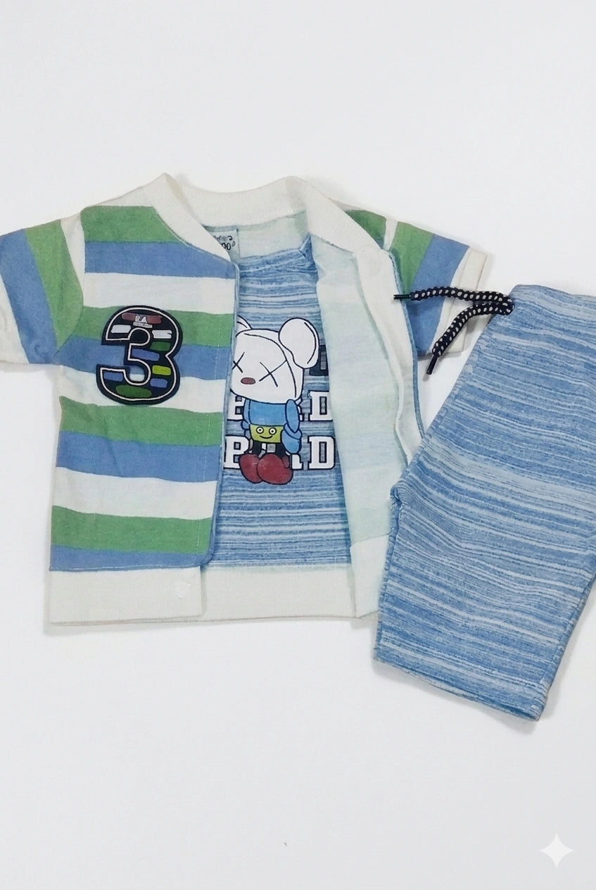 Baby Boy 2.5 Piece Malai Cotton T-Shirt & Matching Nicker Set – Summer Collection (6 Months)