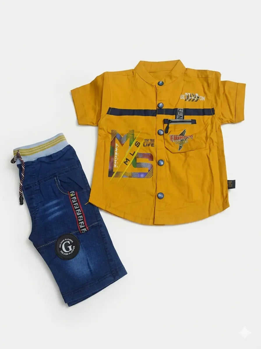 Baby Boy Soft Cotton Fancy Shirt & Denim Knicker Set (3-4 Years)