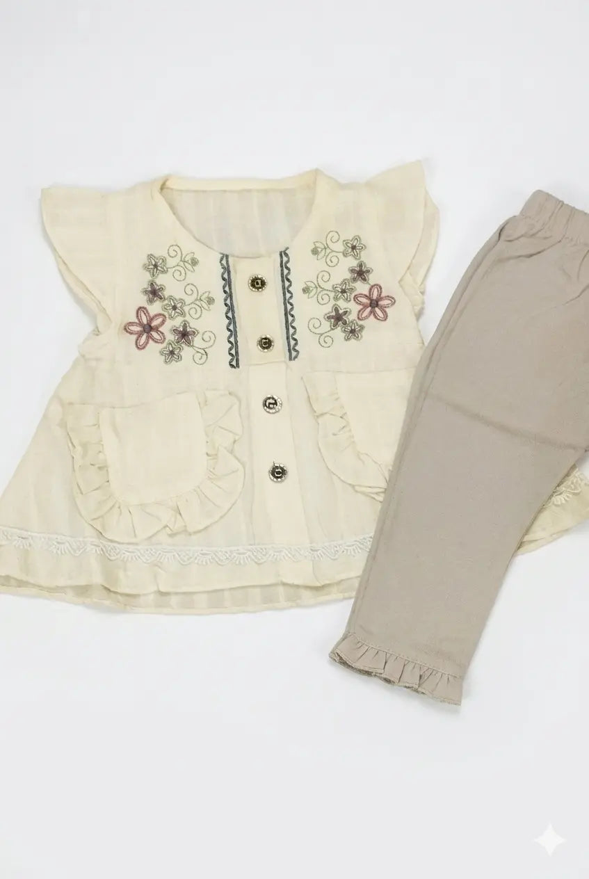 Baby Girl Sleeveless Cotton Top & Full Cotton Pajama Set – Summer Collection (6 Months)
