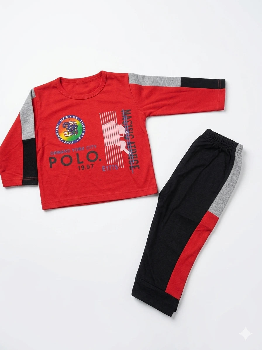 Baby Boy Malai Cotton Full Sleeve T-Shirt & Pajama Set – Summer Collection (1 Year)