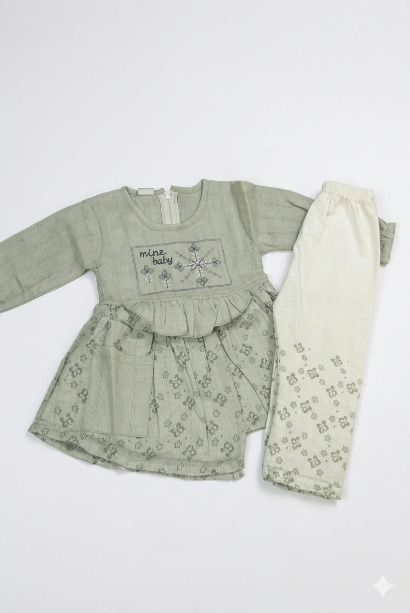 Baby Girl Cotton Blend Frock & Pajama Set – Summer Collection (1-2 Years)