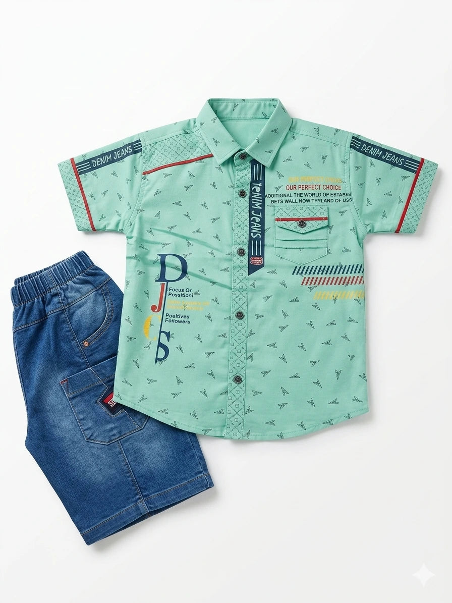 Baby Boy Denim Shorts & Cotton Half Sleeve Shirt Set – Summer Collection (3-4 Years)