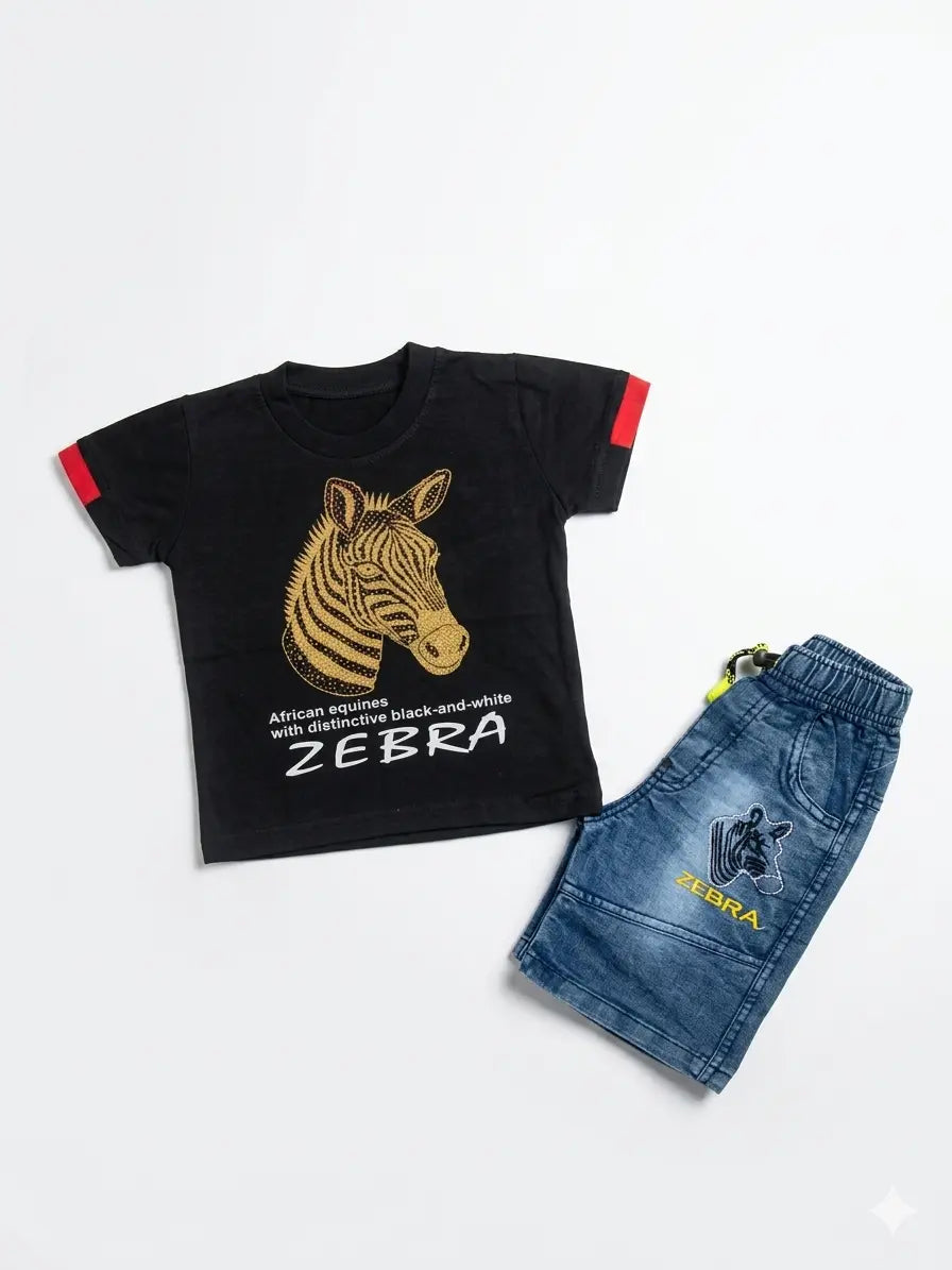 Baby Boy Malai Cotton Half Sleeve Shirt with Denim Shorts Set – Summer Collection (1 Year)