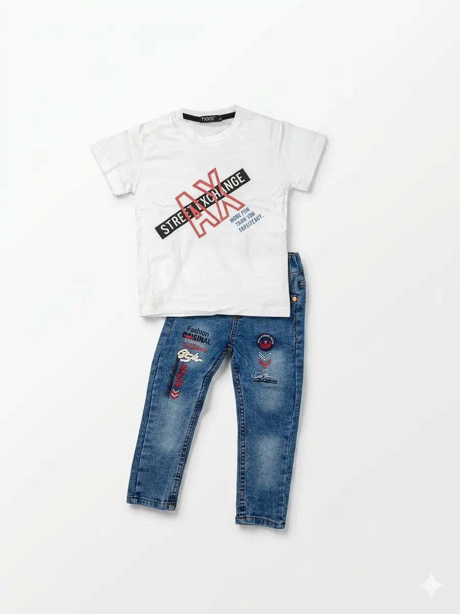 Baby Boy Malai Cotton Half Sleeve Shirt & Fancy Denim Pant Set – Summer Collection (3 Years)