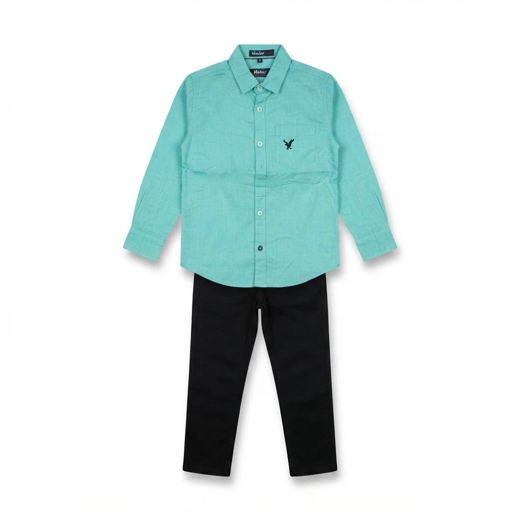 Premium Baby Boy Cotton Layered Shirt & Pant Set – Luxury Casual Outfit (4 Years)