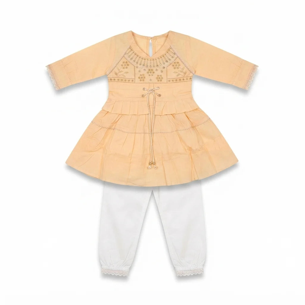 Premium Girls Cotton Frock with White Trouser – Elegant Outfit Set (5 Years)