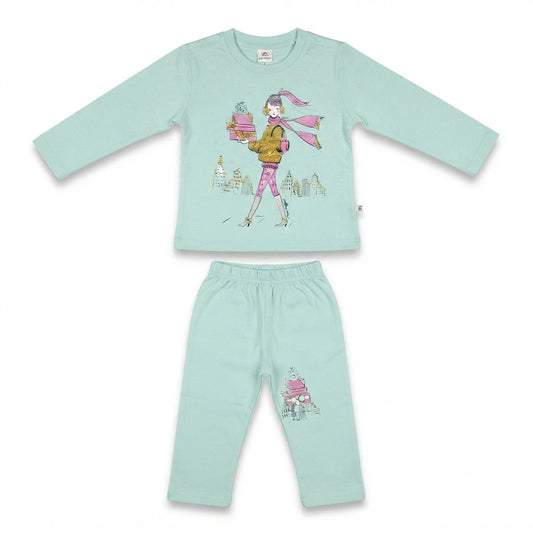Baby Girls 2 Piece Winter Dress – Mint Green Malai Shirt & Trouser Set (1-2 Years)