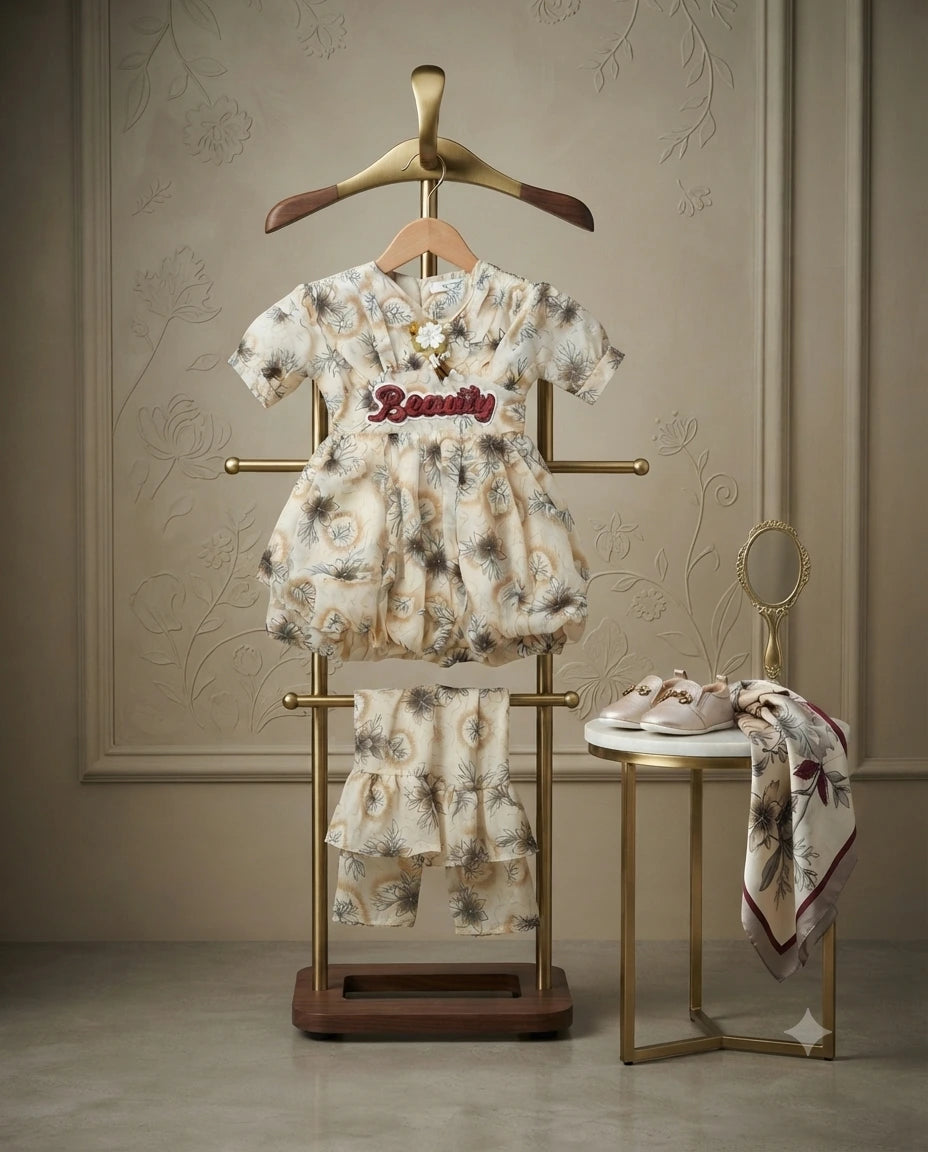 Baby Girls Premium Chiffon Floral Frock & Matching Flapper Set | 4 Years