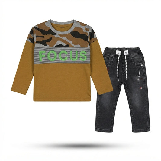 Stylish Baby Boy Malai Stuff T-Shirt with Fancy Denim Pant Set – 1-2 Years | Mid-Season Outfit
