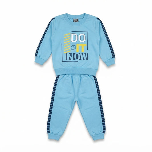 Baby Boys Sky Blue Interlock Winter Tracksuit – 2 Piece Soft Warm Outfit (6–12 Months)