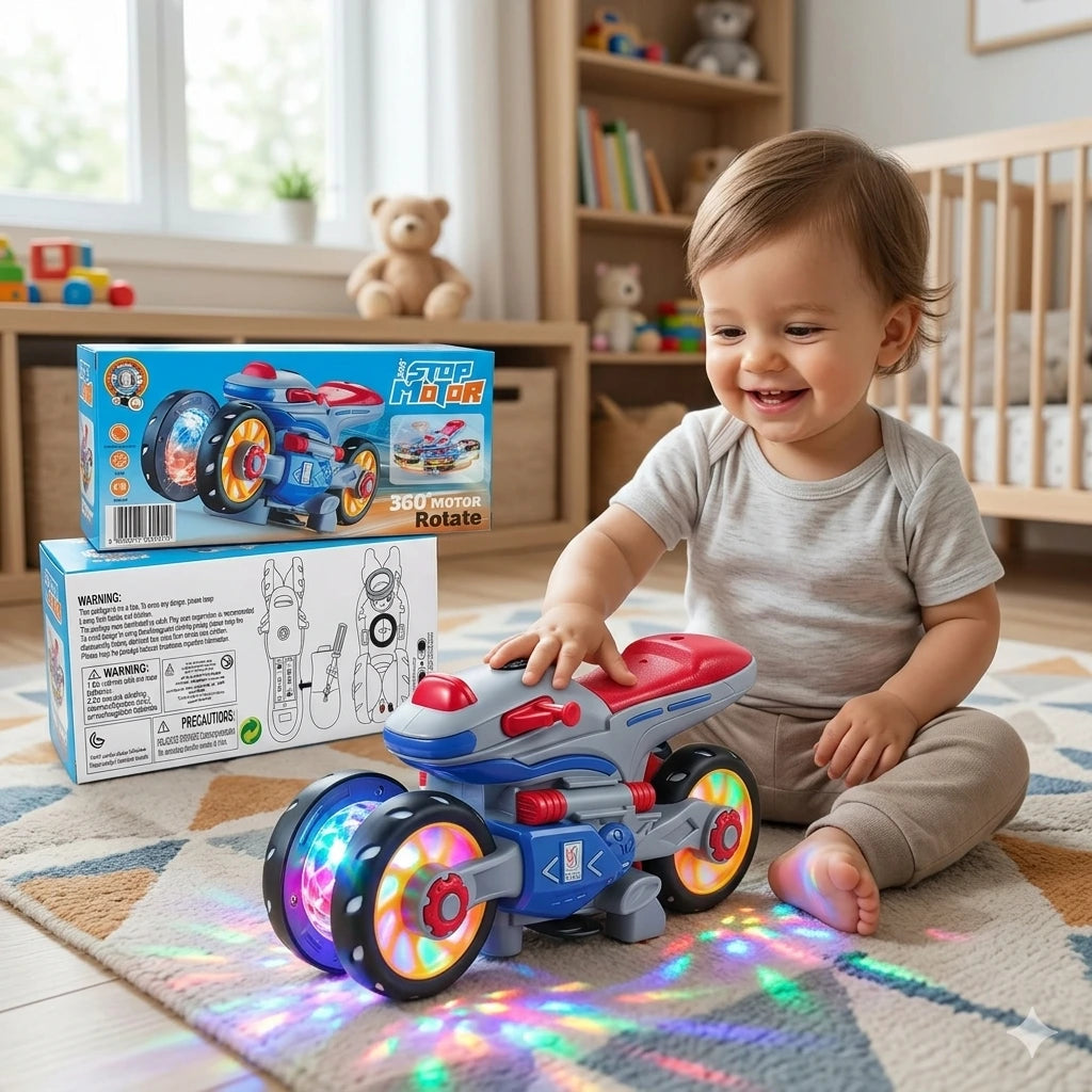 360° Rotating Electric Universal Motorcycle Toy with Lights & Sound – Kids Motorbike (3+ Years)