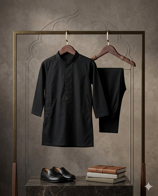 Baby Boy Black Soft Cotton Kurta Pajama Set – Royal Nawab Collection (3–4 Years)