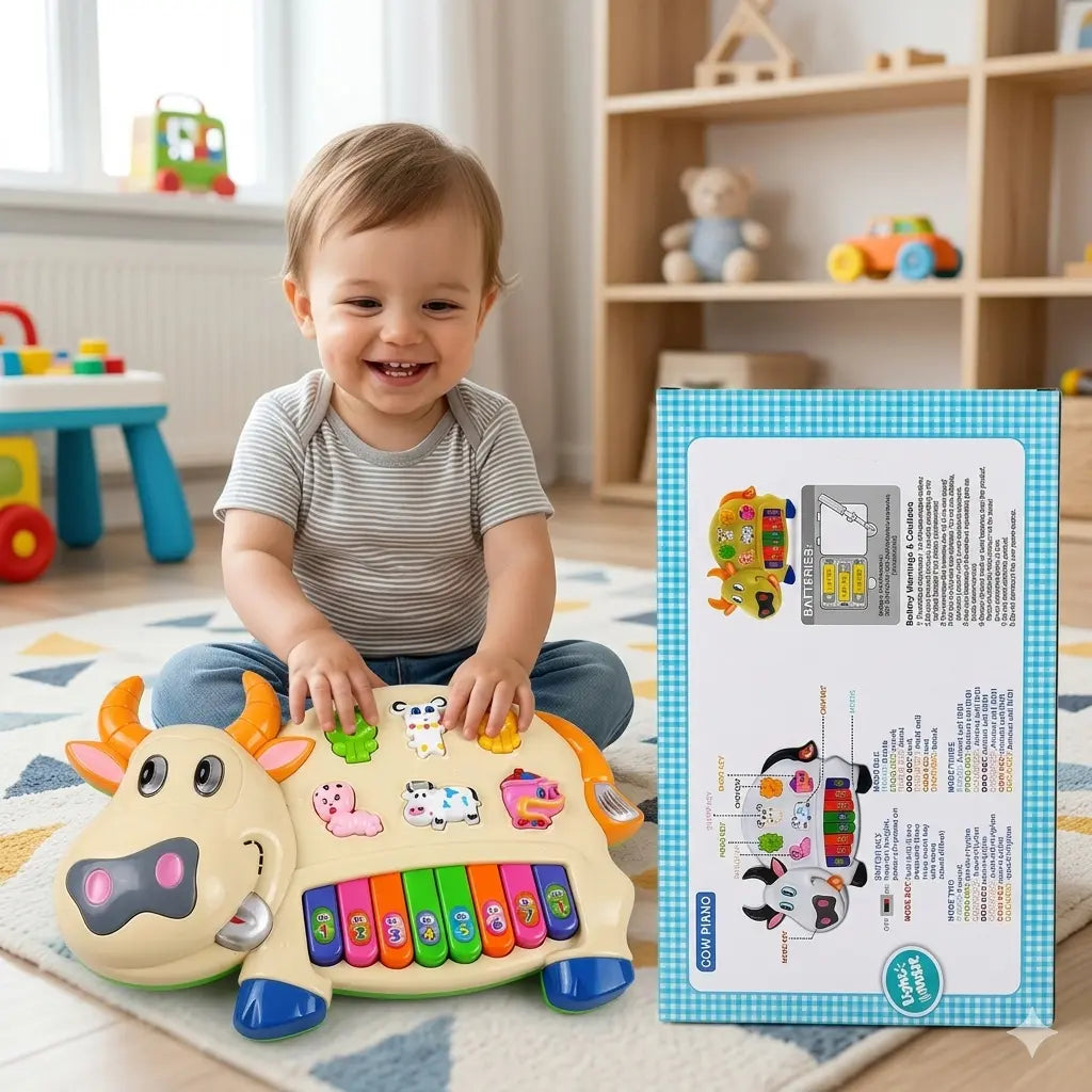 Cow Musical Piano Toy – Interactive Learning Keyboard for Kids (3+ Years)