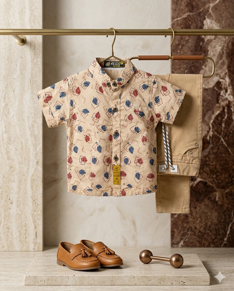 Baby Boy Printed Cotton Half Sleeve Shirt & Plain Trouser Set – Summer Collection (1 Years)