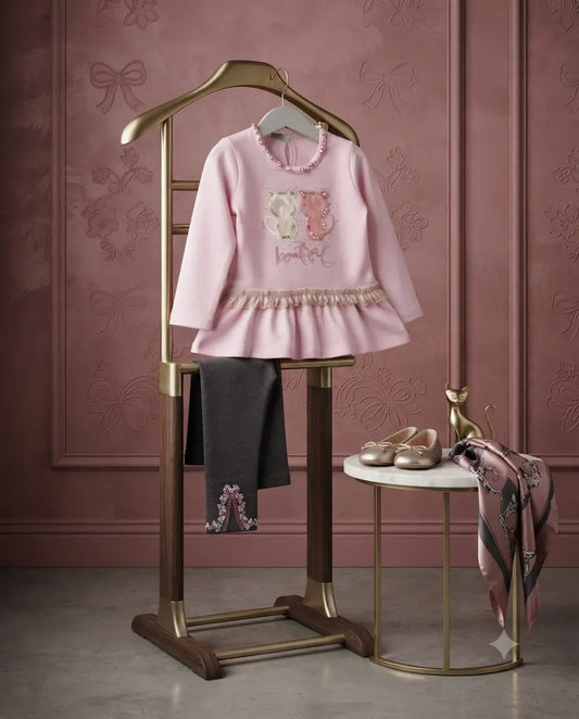 Charming Malai Peplum Shirt with Embroidered Trouser Set for Baby Girls (7 Years)