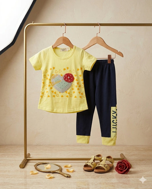 Baby Girl Malai Cotton Half Sleeve Shirt & Full Trouser Set – Summer Collection (3 Years)