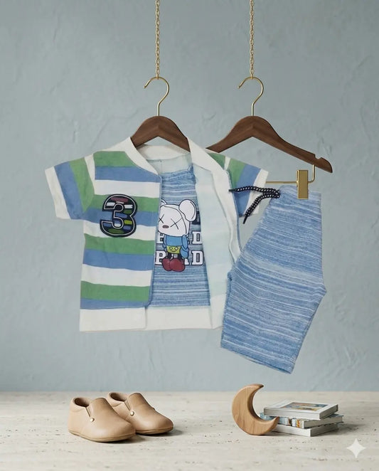 Baby Boy 2.5 Piece Malai Cotton T-Shirt & Matching Nicker Set – Summer Collection (6 Months)