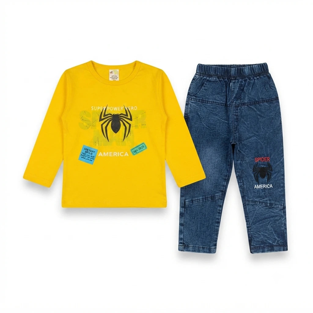 Cool Malai Graphic T-Shirt with Denim Jeans Set for Baby Boys (2–3 Years)