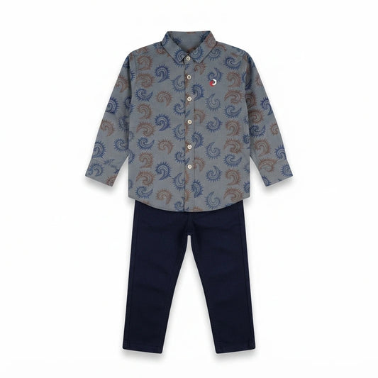 Stylish Printed Cotton Shirt with Plain Trouser Set for Baby Boys (4 Years)