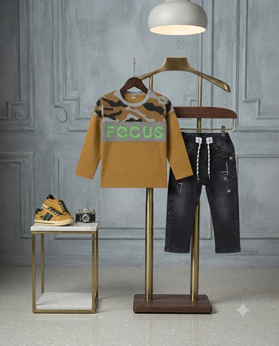 Stylish Baby Boy Malai Stuff T-Shirt with Fancy Denim Pant Set – 1-2 Years | Mid-Season Outfit