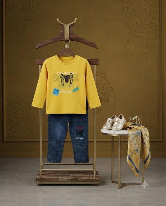 Cool Malai Graphic T-Shirt with Denim Jeans Set for Baby Boys (2–3 Years)
