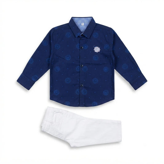 Classic Cotton Printed Shirt with Plain Trouser Set for Baby Boys (3 Years)