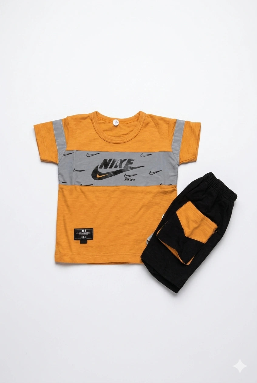 Baby Boy Malai Cotton Half Sleeve T-Shirt & Matching Nicker Set – Summer Collection (6 Months)
