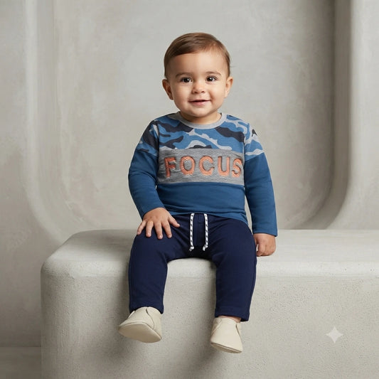 Everyday Malai Cotton T-Shirt with Plain Trouser Set for Baby Boys (1–2 Years)