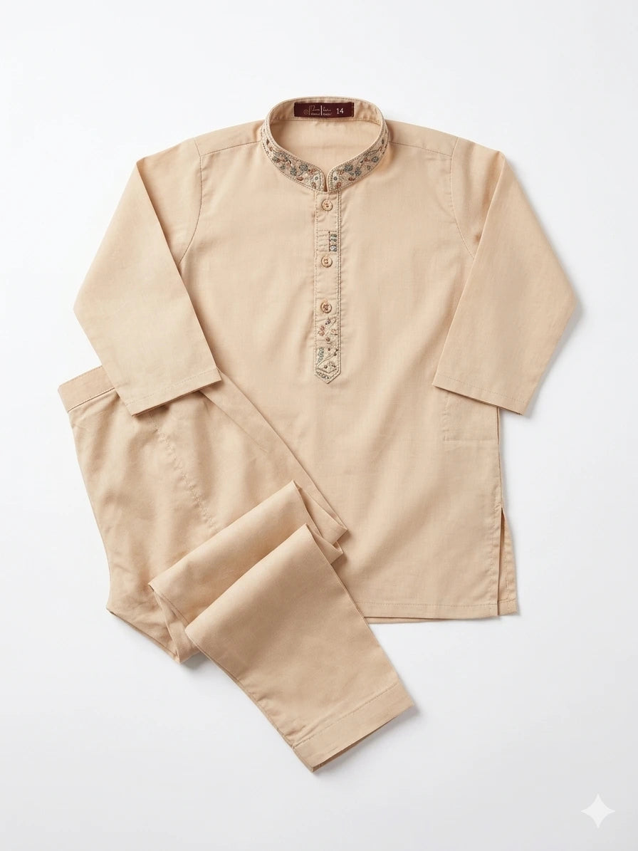 Baby Boy Soft Cotton Kurta Pajama with Designer Collar – Summer Collection (1–2 Years)