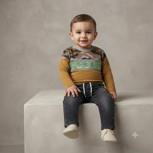 Stylish Baby Boy Malai Stuff T-Shirt with Fancy Denim Pant Set – 1-2 Years | Mid-Season Outfit