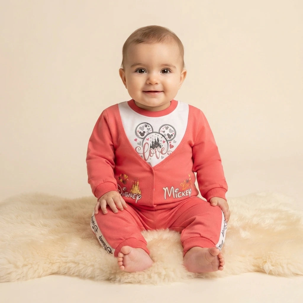 Baby Girls Pink Malai 2 Piece Suit – Printed Casual Outfit (6–12 Months)