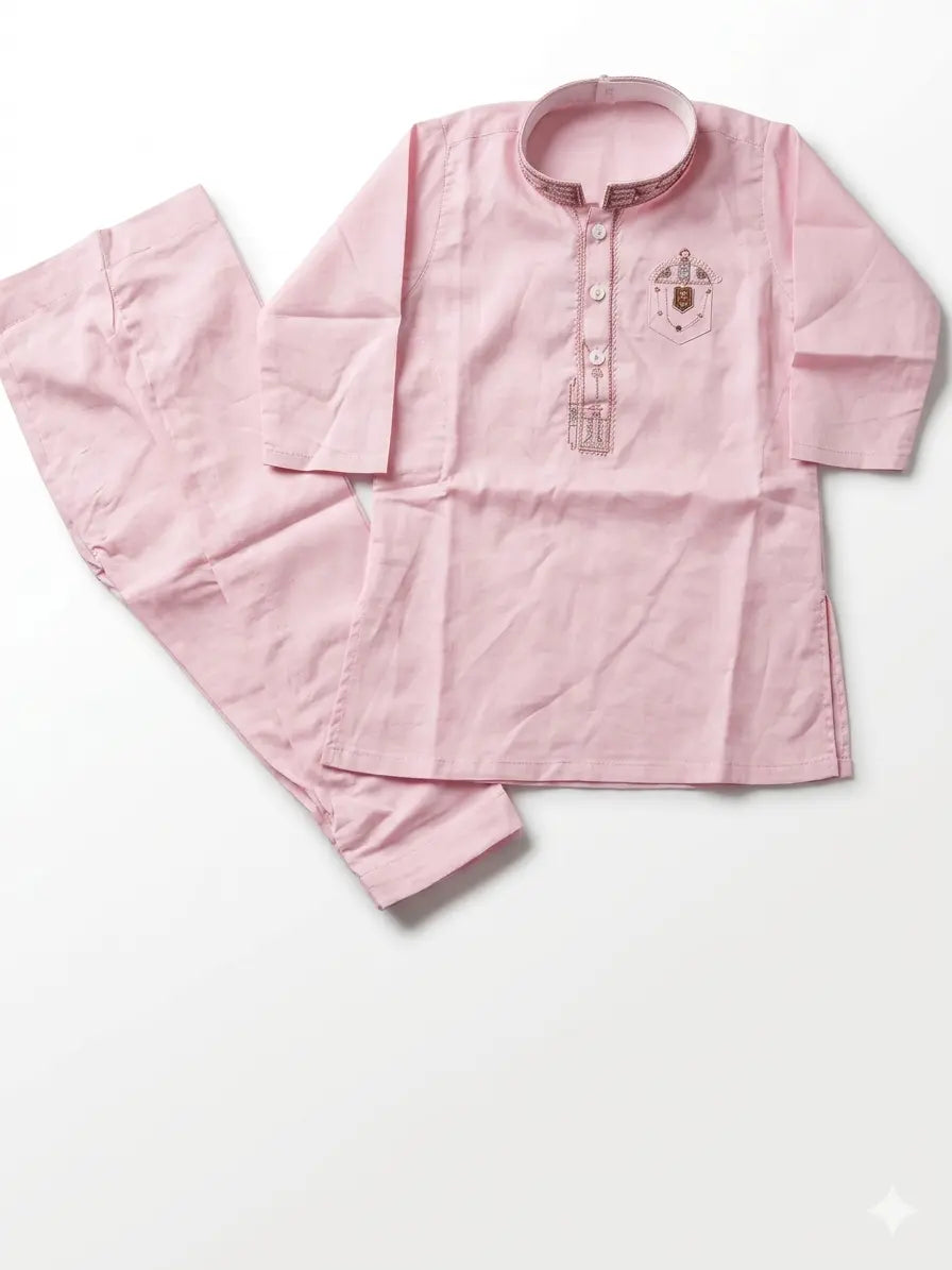 Baby Boy Soft Cotton Kurta Pajama with Designer Collar – Summer Collection (1–2 Years)