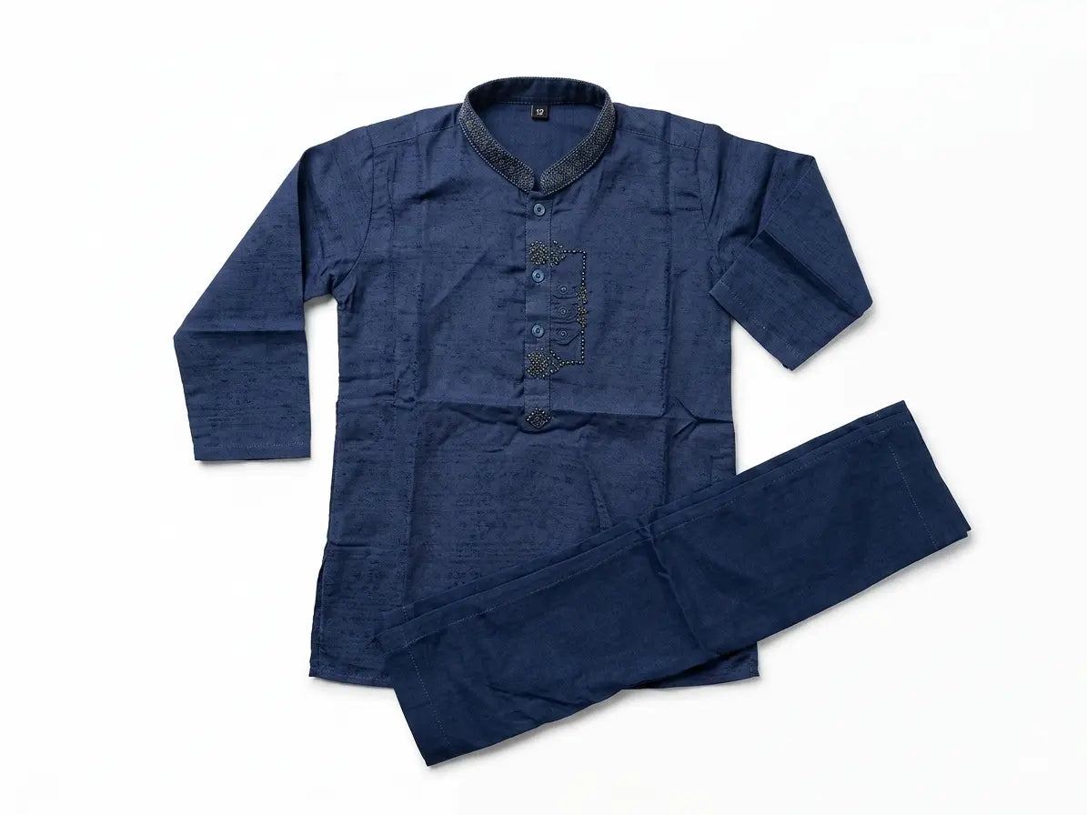 Baby Boy Blue Self-Print Cotton Kurta Pajama Set – Summer Collection (1–2 Years)