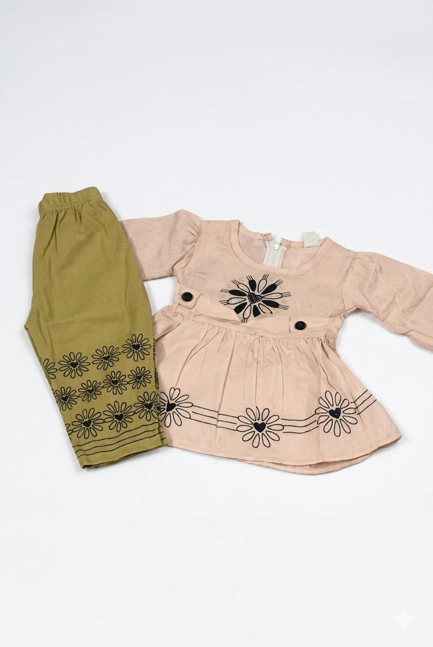 Baby Girl Cotton Blend Frock & Pajama Set – Summer Collection (1-2 Years)