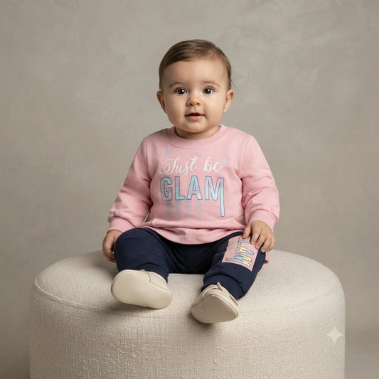 Baby Girls Pink Malai 2 Piece Outfit – Printed Top & Trouser Set (6–12 Months)