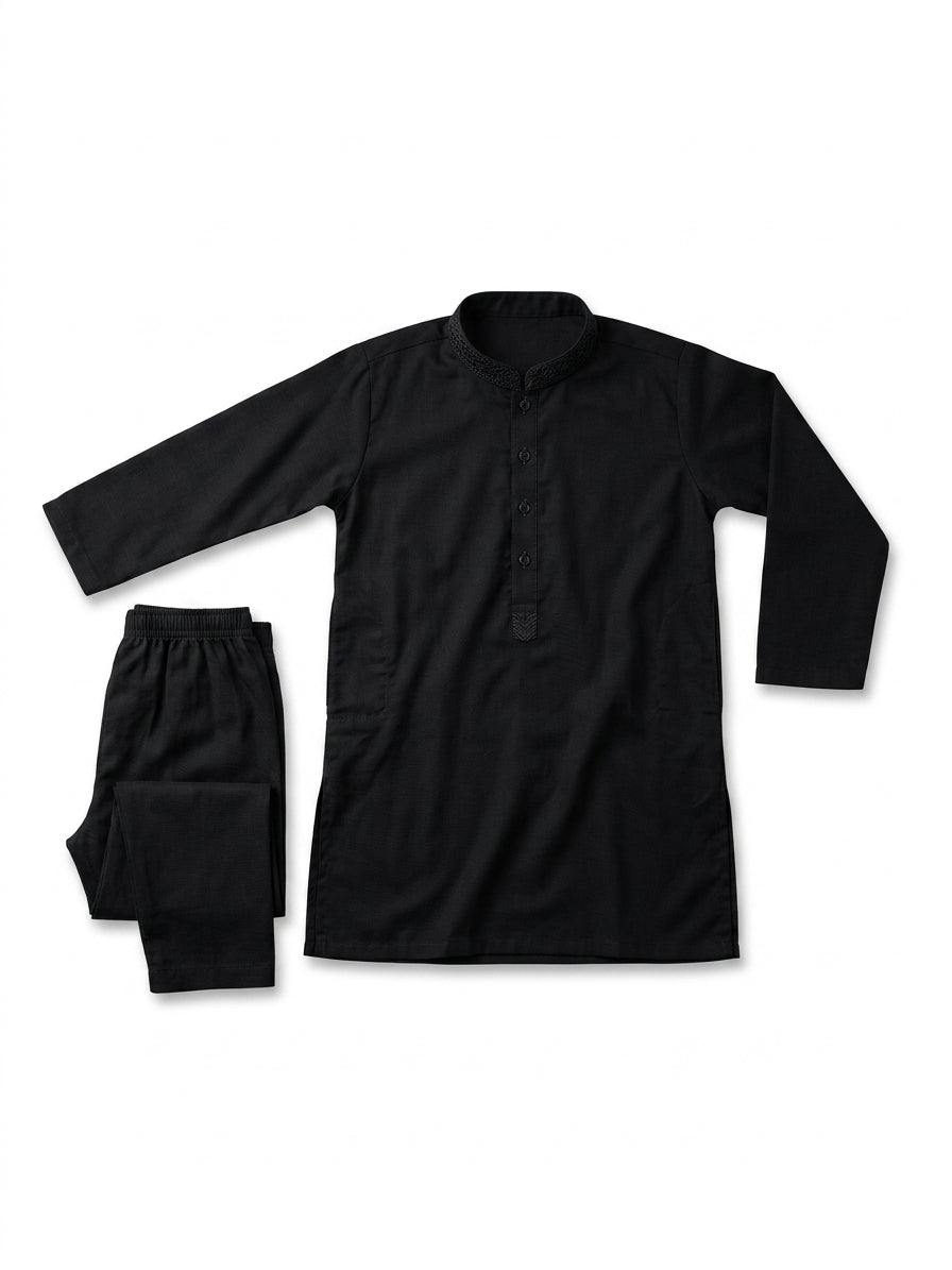Baby Boy Black Soft Cotton Kurta Pajama Set – Royal Nawab Collection (3–4 Years)