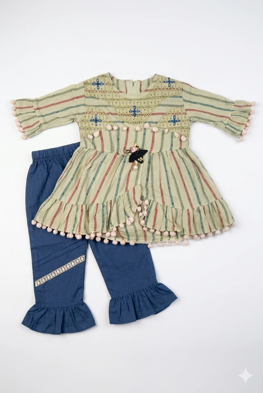 Baby Girl Cotton Blend Frock & Matching Trouser Set – Summer Collection (1–2 Years)
