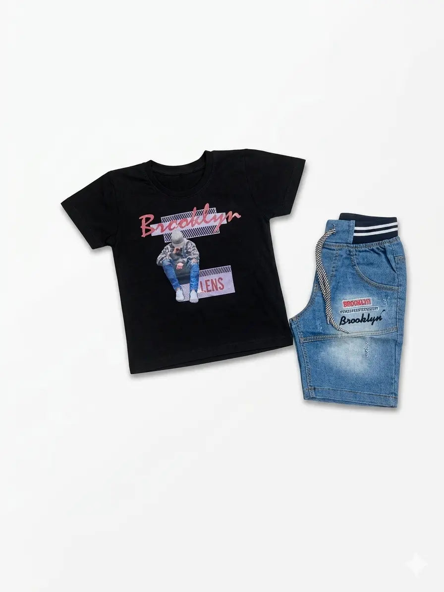 Baby Boy Malai Cotton Half Sleeve Shirt with Denim Shorts Set – Summer Collection (1 Year)
