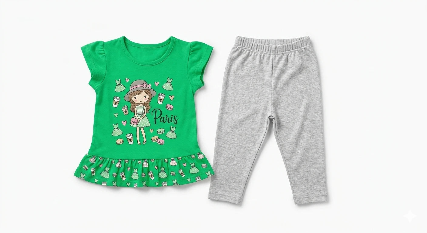 Baby Girl Lightweight Malai Cotton Shirt & Contrast Pajama Set – Summer Collection (1–2 Years)