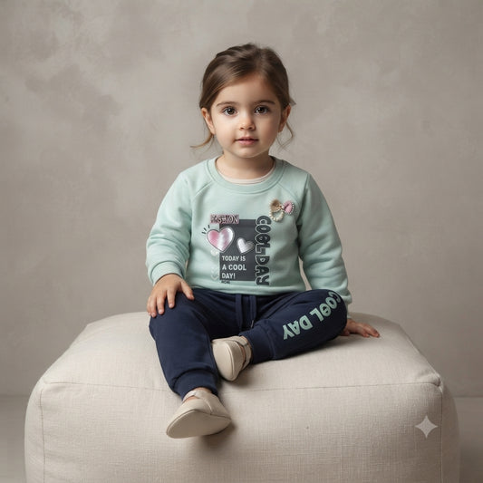 Premium Interlock Shirt & Contrast Trouser Set for Baby Girls – Soft Mid-Season Outfit (5 Years)
