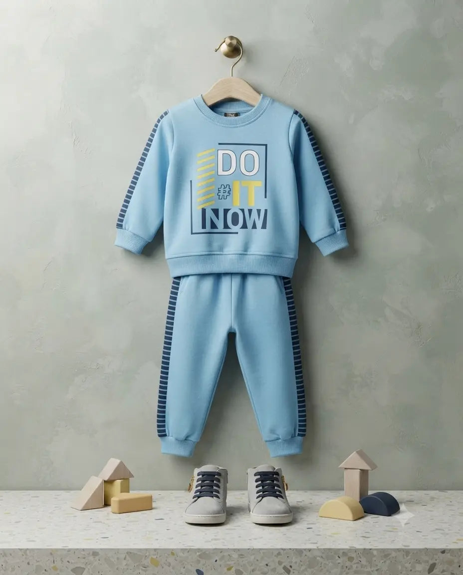 Baby Boys Sky Blue Interlock Winter Tracksuit – 2 Piece Soft Warm Outfit (6–12 Months)