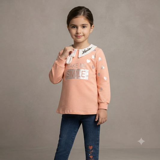 Premium Full Sleeve Printed Shirt with Embroidered Denim Jeans Set for Baby Girls (5 Years)