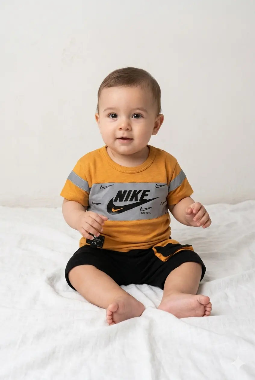Baby Boy Malai Cotton Half Sleeve T-Shirt & Matching Nicker Set – Summer Collection (6 Months)