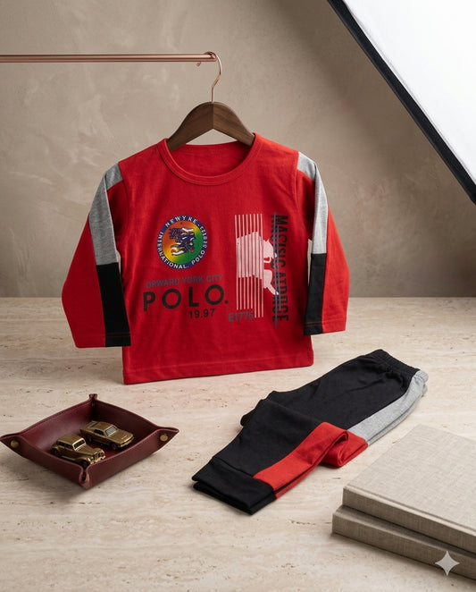 Baby Boy Malai Cotton Full Sleeve T-Shirt & Pajama Set – Summer Collection (1 Year)