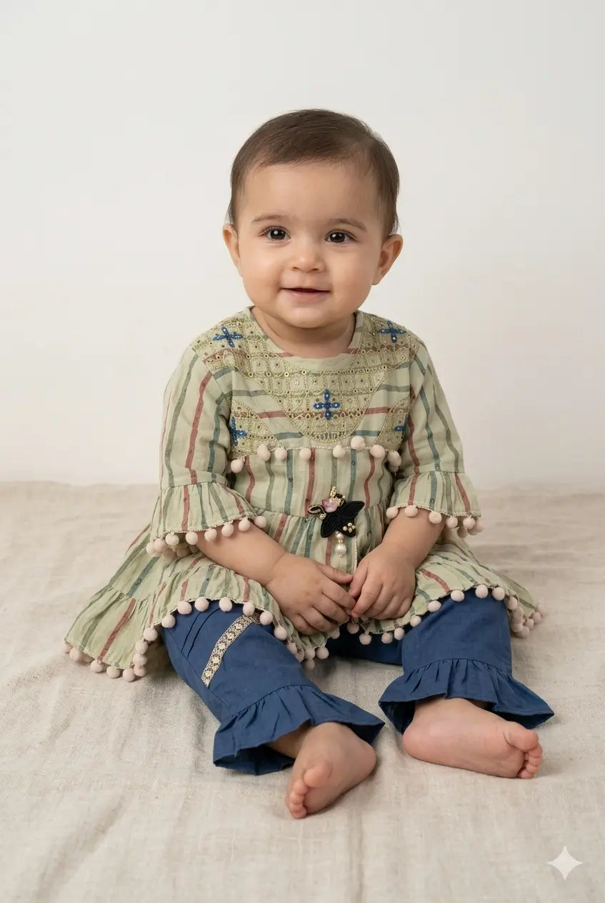 Baby Girl Cotton Blend Frock & Matching Trouser Set – Summer Collection (1–2 Years)