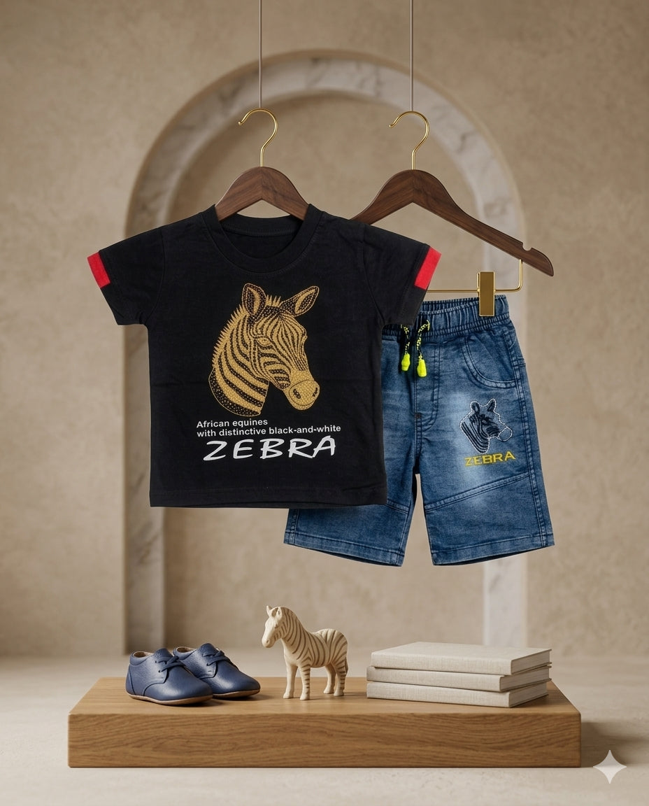 Baby Boy Malai Cotton Half Sleeve Shirt with Denim Shorts Set – Summer Collection (1 Year)