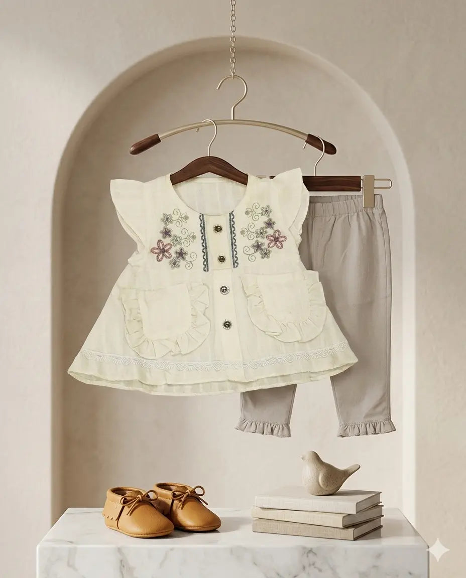 Baby Girl Sleeveless Cotton Top & Full Cotton Pajama Set – Summer Collection (6 Months)