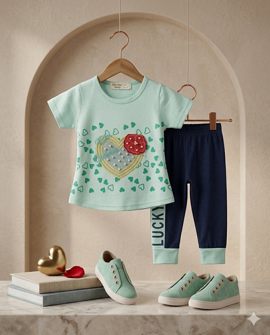 Baby Girl Malai Cotton Half Sleeve Shirt & Full Trouser Set – Summer Collection (1-2 Years)