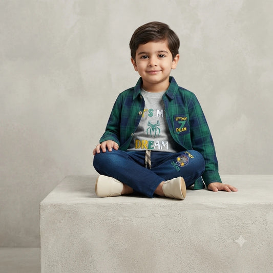 Baby Boy Cotton Shirt & Pant Set with Attached Inner – Premium Casual Outfit (4 Years)
