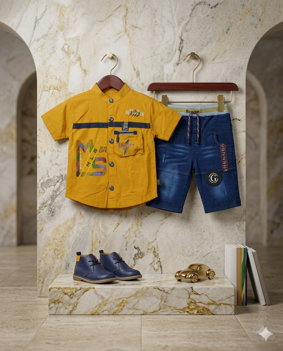Baby Boy Soft Cotton Fancy Shirt & Denim Knicker Set (3-4 Years)